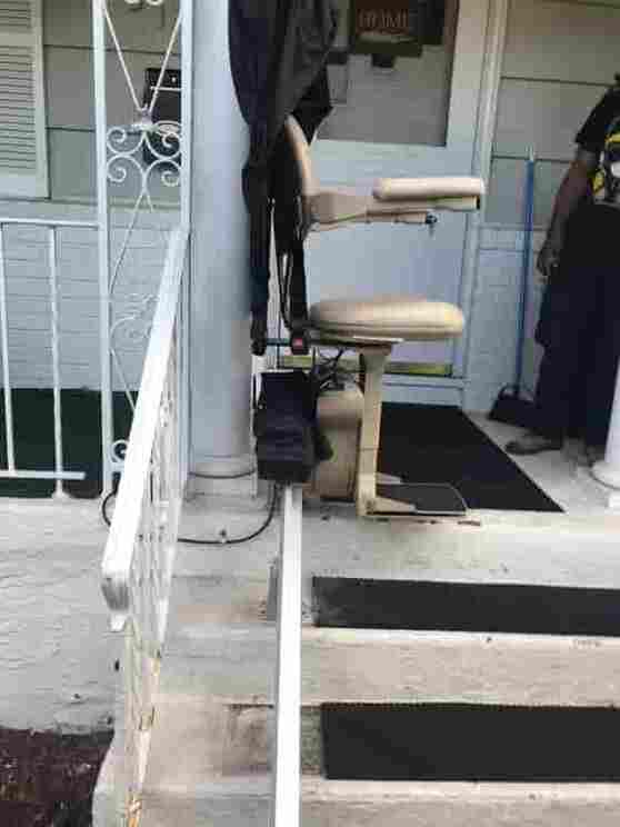 long island stair lift installation outside in back yard